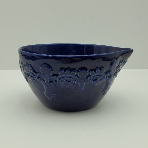 Temp-tations Country Lace Blue Bowl with Spout Small Cobalt Blue Batter Bowl - Picture 7 of 9